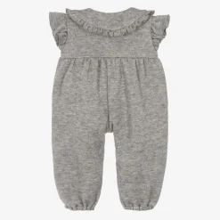 Girls Grey Viscose Knit Bow Jumpsuit