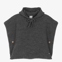 Girls Grey Wool Knit Poncho