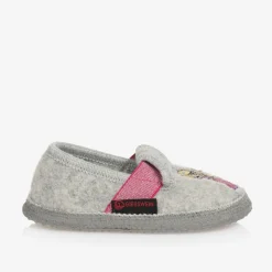 Girls Grey Wool Princess Slippers