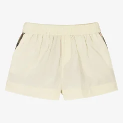 Girls Ivory & Beige Checked Shorts