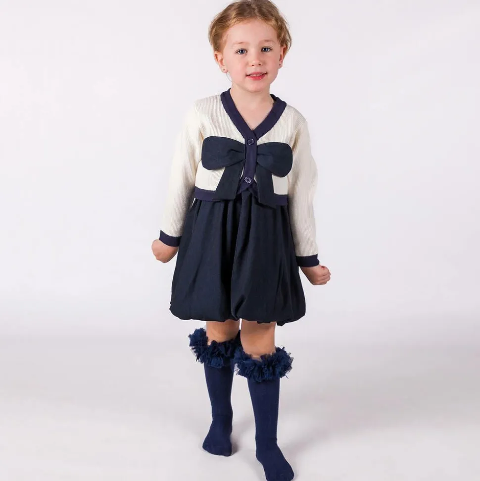 Girls Ivory & Blue Dress Set