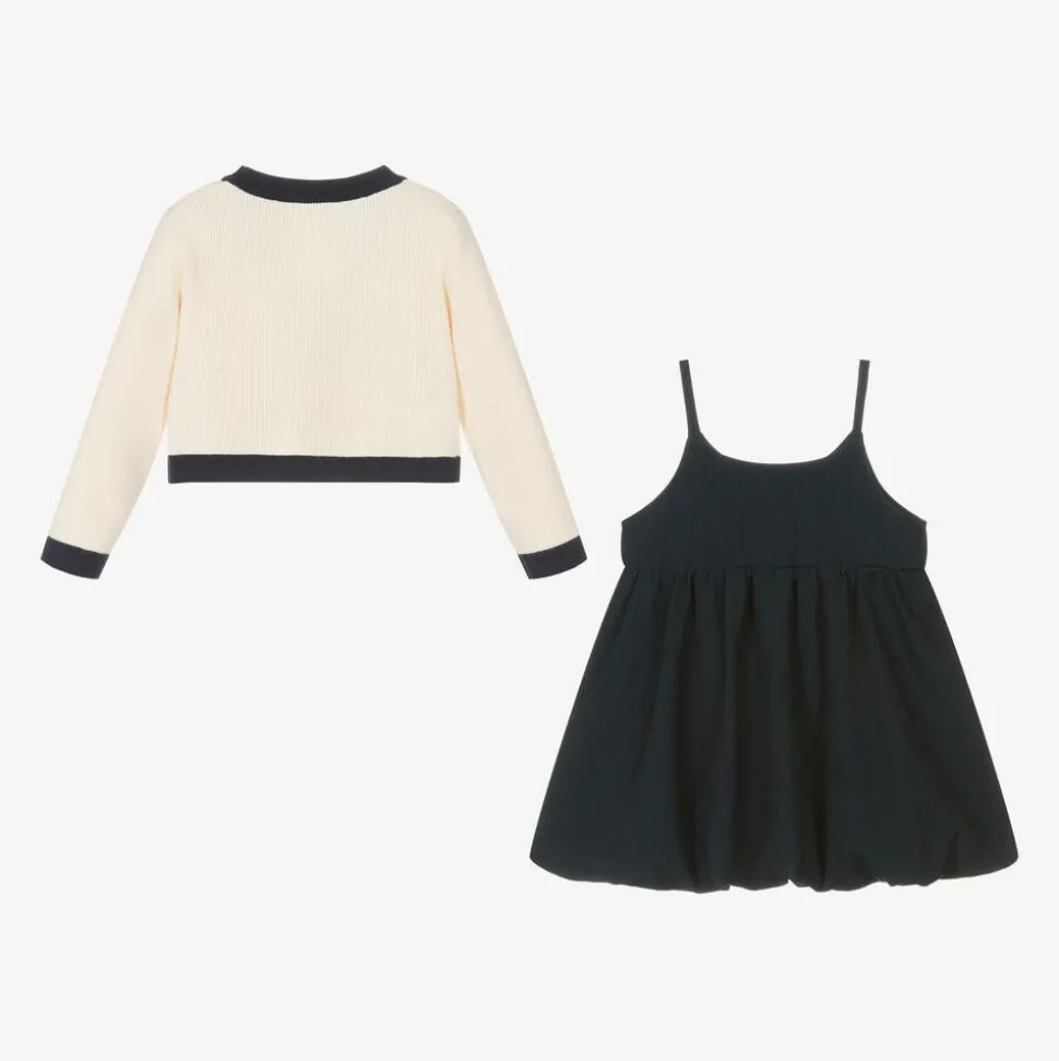 Girls Ivory & Blue Dress Set