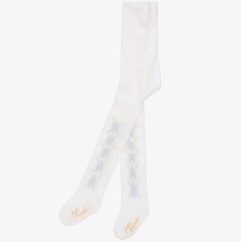 Girls Ivory & Blue Knitted Cotton Tights