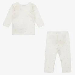 Girls Ivory & Gold Cotton Leggings Set