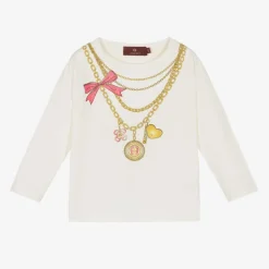 Girls Ivory & Gold Necklace Cotton Top