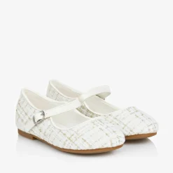 Girls Ivory & Gold Tweed Shoes