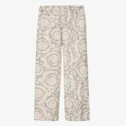 Girls Ivory & Grey Silk Barocco Trousers