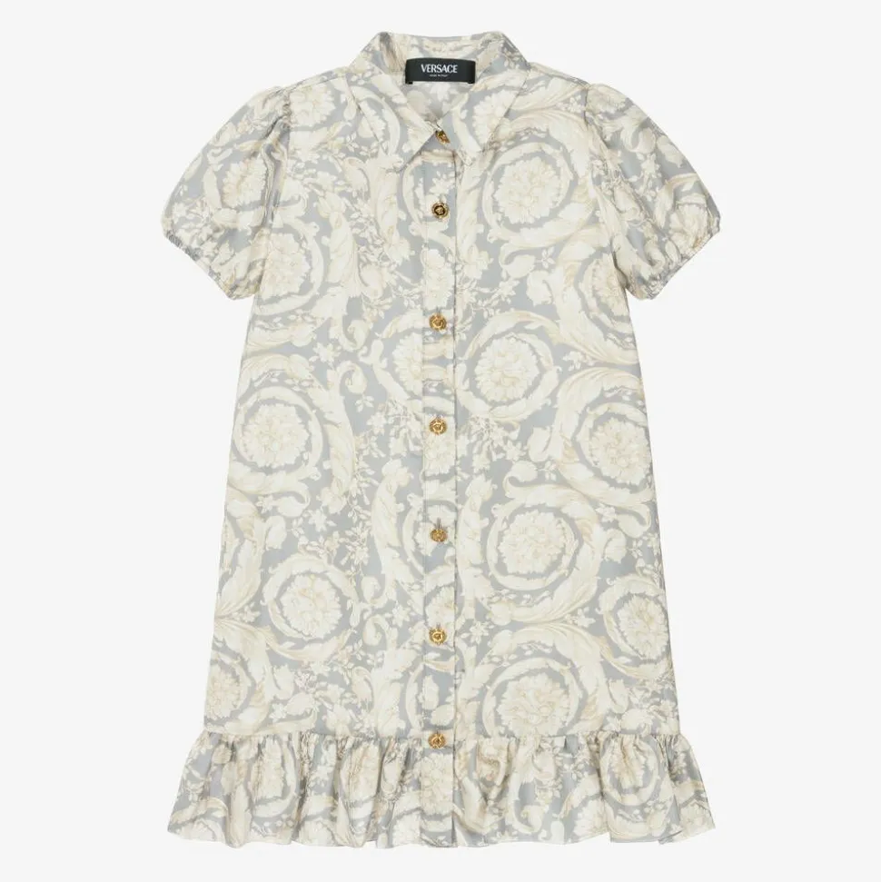 Girls Ivory & Grey Silk Barocco Dress