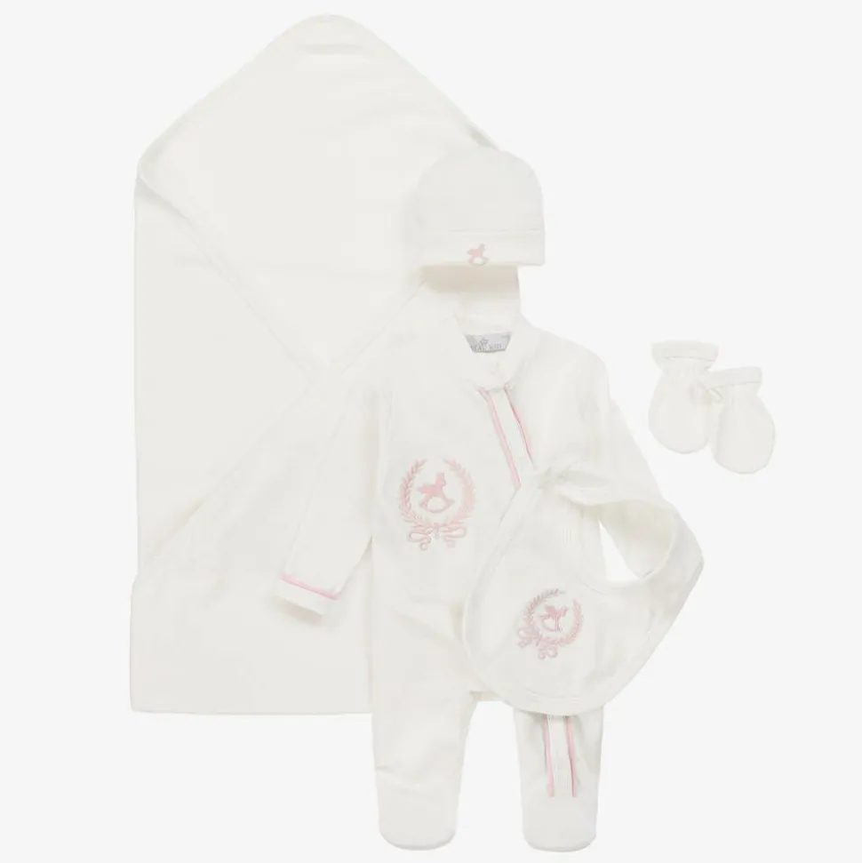 Girls Ivory & Pink Cotton Babysuit Set