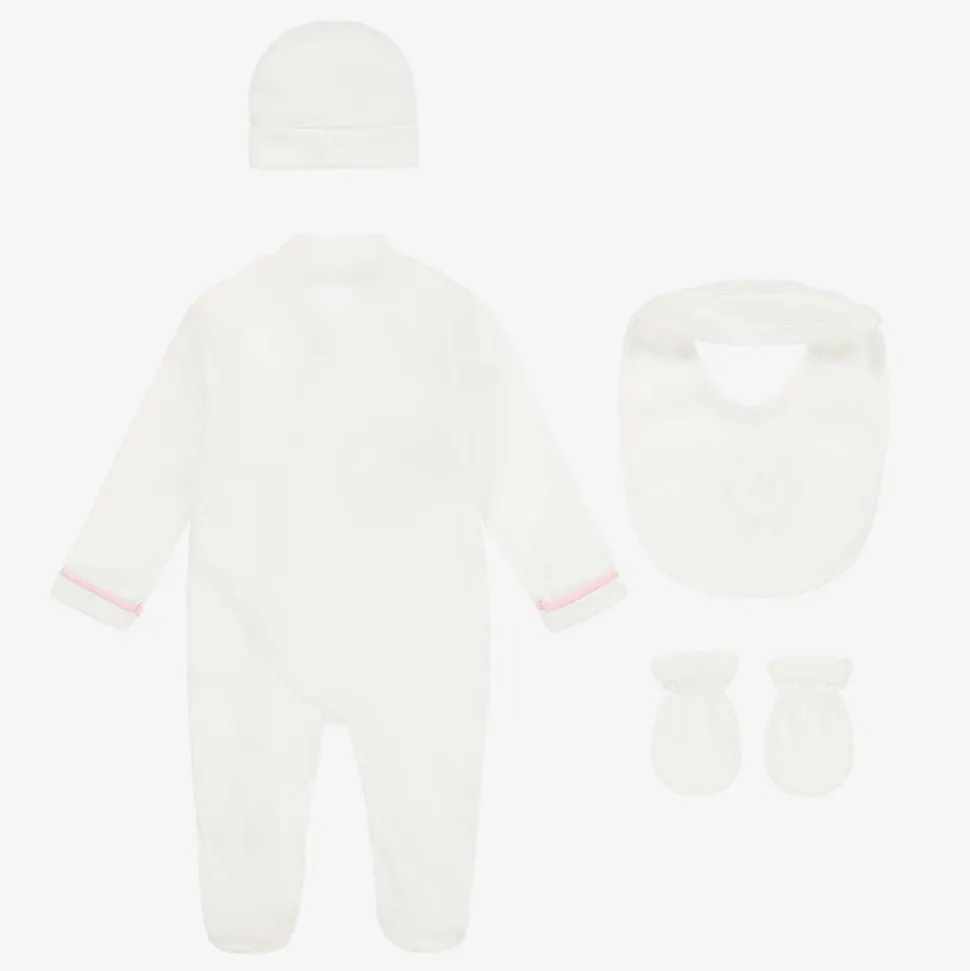 Girls Ivory & Pink Cotton Babysuit Set