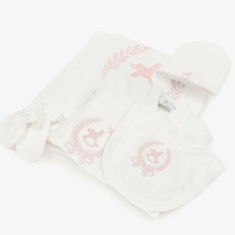Girls Ivory & Pink Cotton Babysuit Set