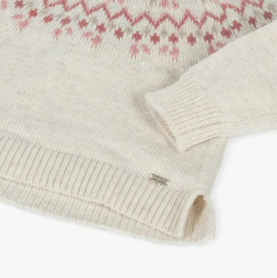 Girls Ivory & Pink Fair Isle Sweater