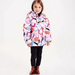 Girls Ivory & Pink Showerproof Puffer Coat