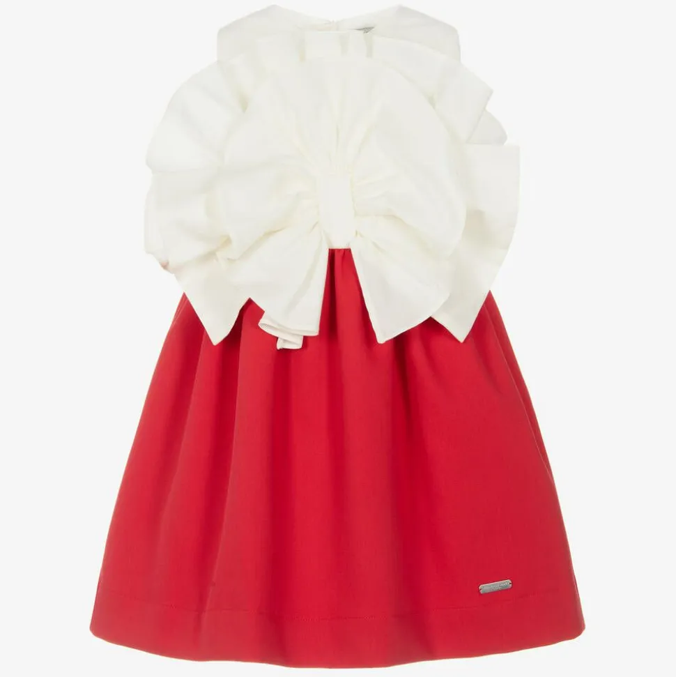 Girls Ivory & Red Cotton Dress