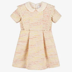 Girls Ivory & Yellow Tweed Dress