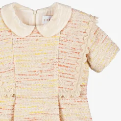 Girls Ivory & Yellow Tweed Dress