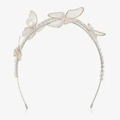 Girls Ivory Bead & Lace Butterfly Hairband