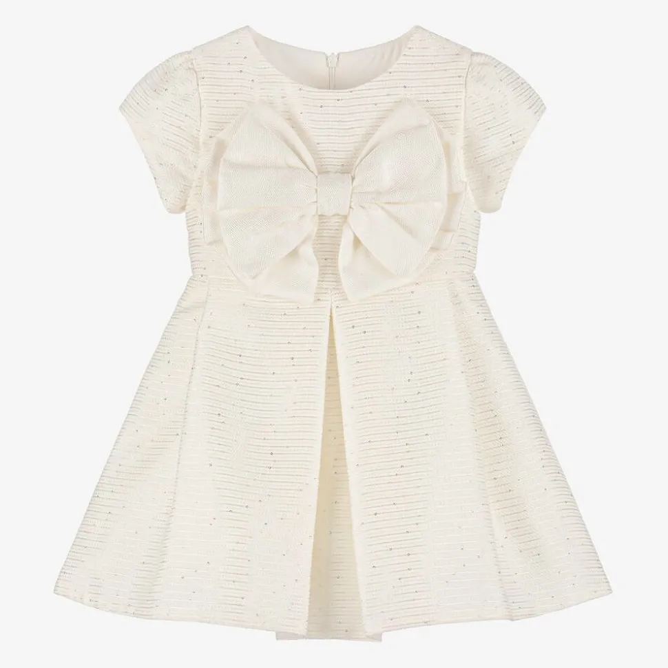 Girls Ivory Bow & Sequin Dress