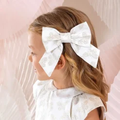 Girls Ivory Butterfly Print Bow Hair Clip (14cm)