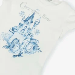 Girls Ivory Castle Print Cotton T-Shirt