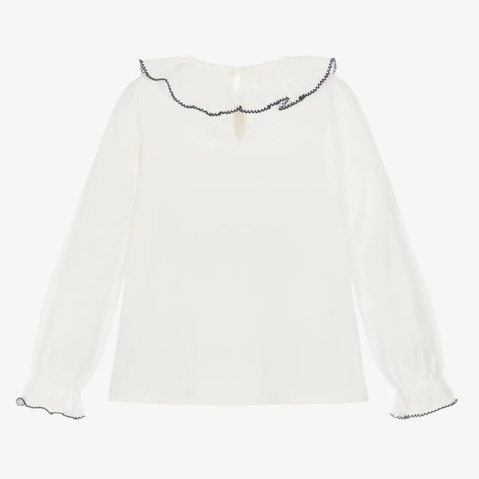 Girls Ivory Collared Cotton Top