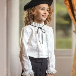 Girls Ivory Cotton & Lace Blouse