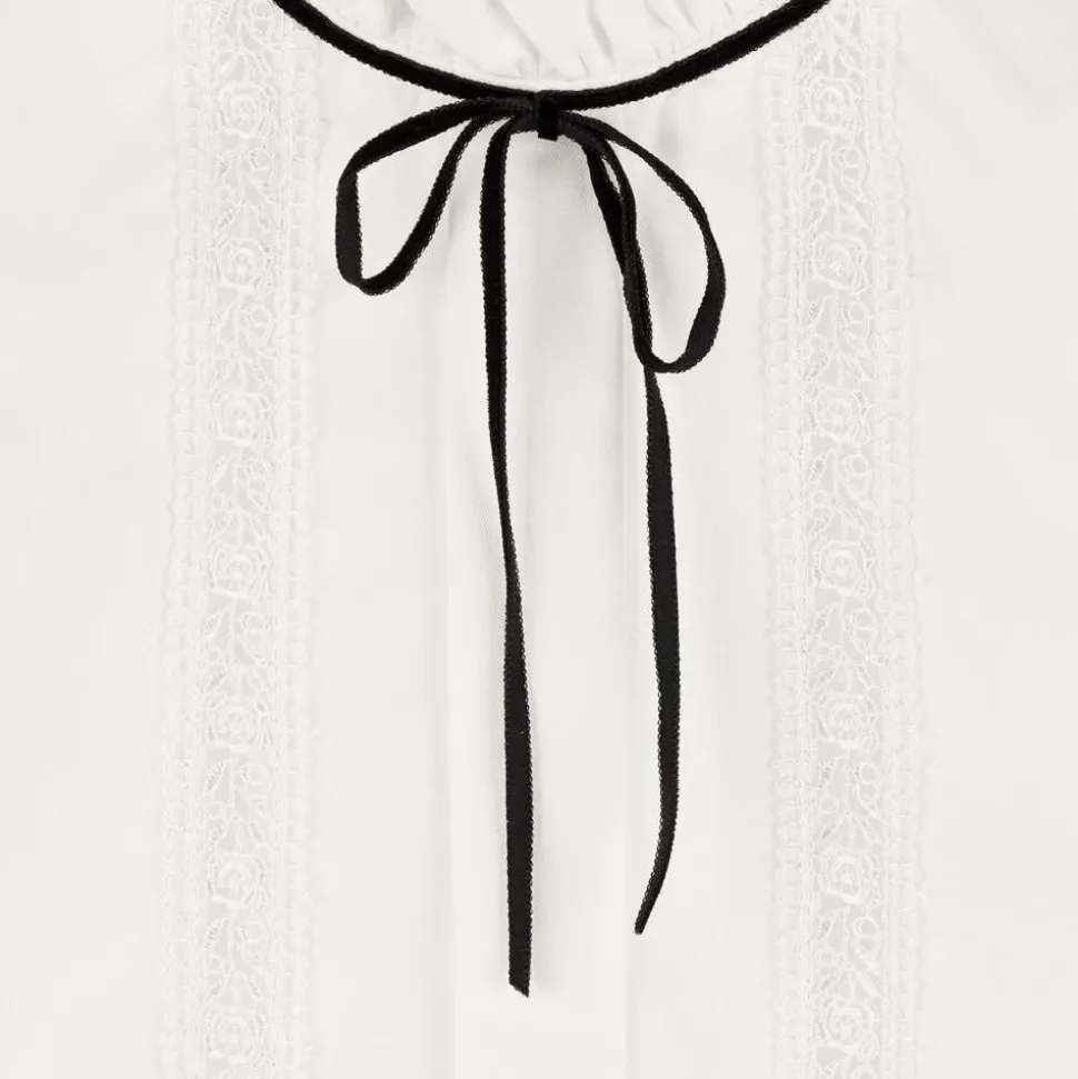 Girls Ivory Cotton & Lace Blouse