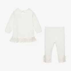 Girls Ivory Cotton & Tulle Leggings Set