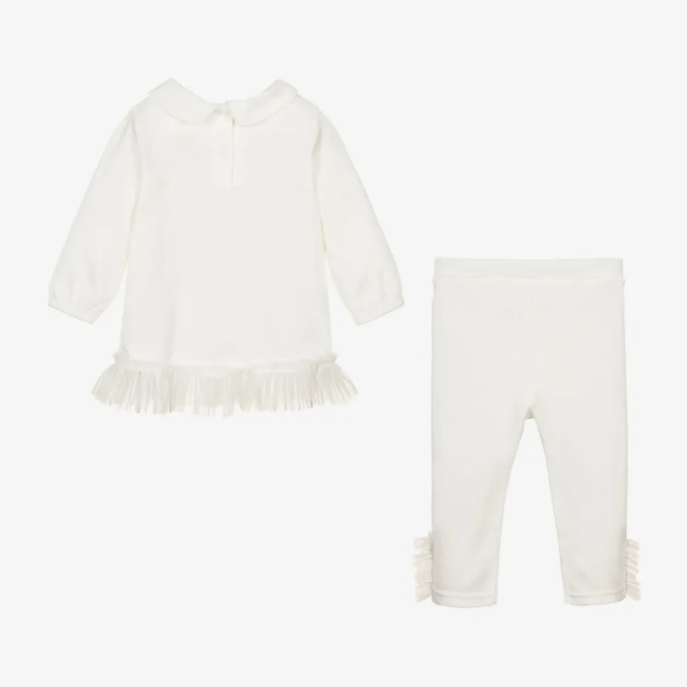 Girls Ivory Cotton & Tulle Leggings Set