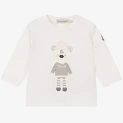 Girls Ivory Cotton Bear Top