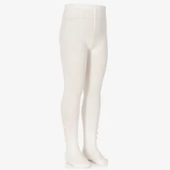 Girls Ivory Cotton Bow Tights
