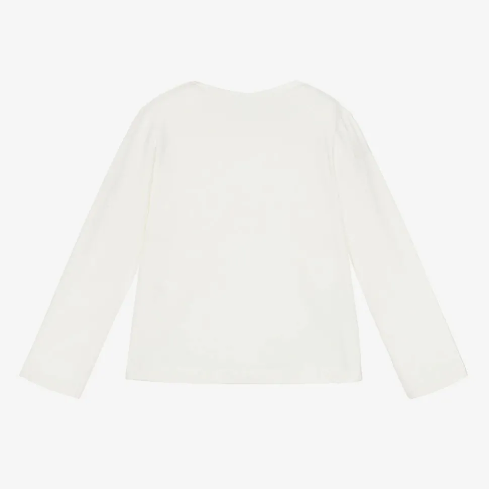 Girls Ivory Cotton Diamanté Top