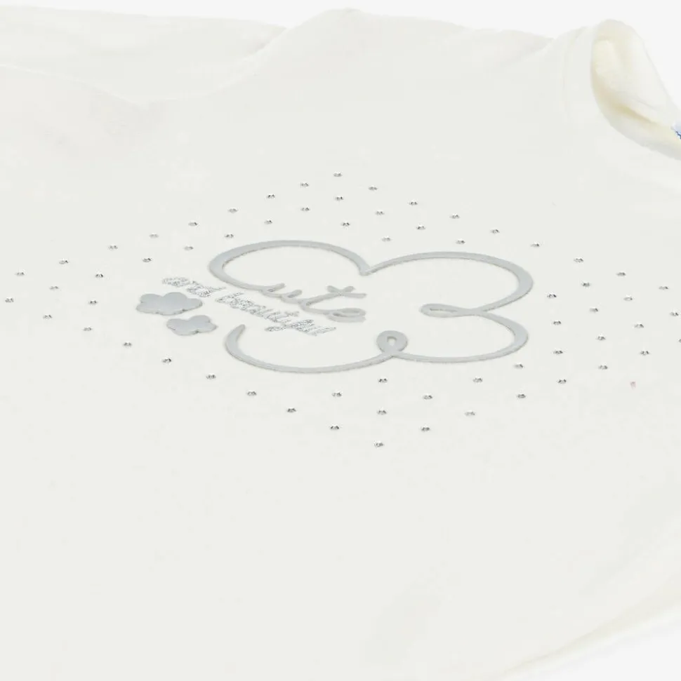 Girls Ivory Cotton Diamanté Top