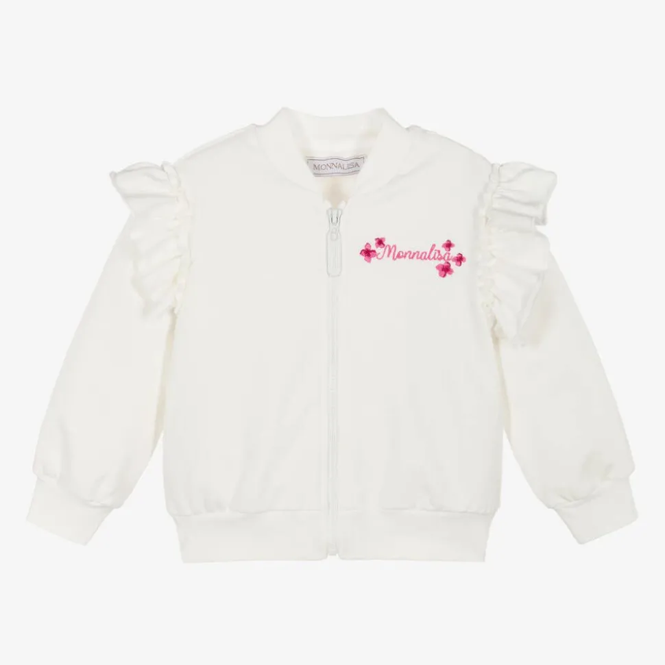 Girls Ivory Cotton Disney Zip-Up Top