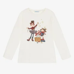 Girls Ivory Cotton Festive Top