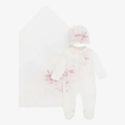 Girls Ivory Cotton Floral Babysuit Set