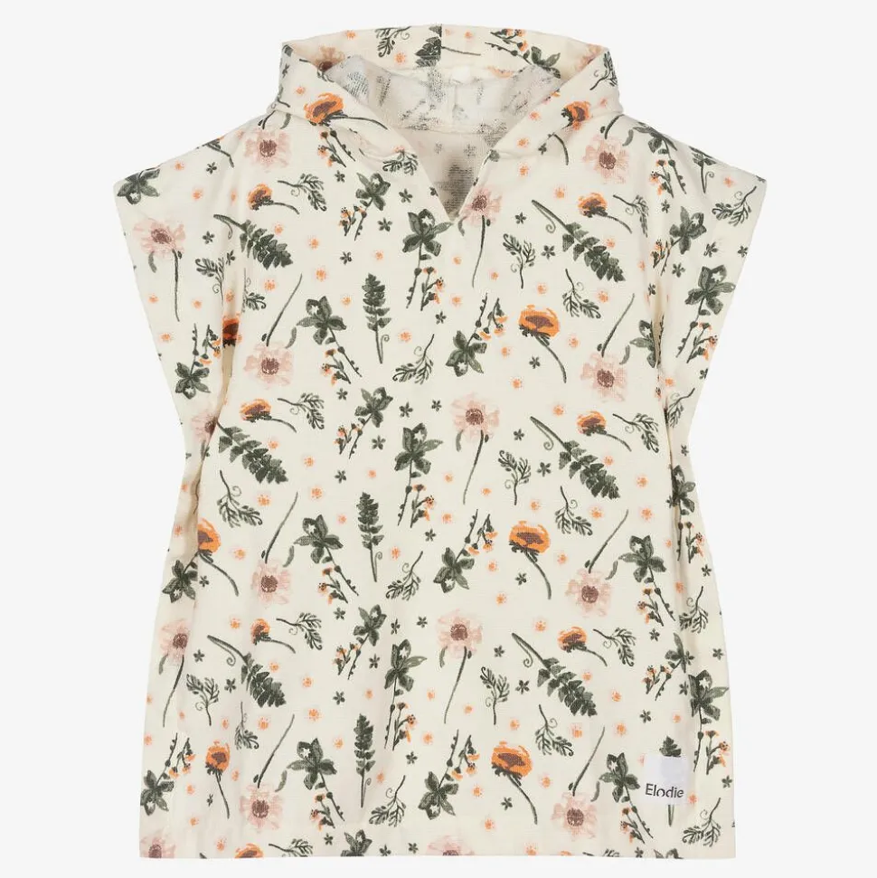 Girls Ivory Cotton Floral Poncho Towel