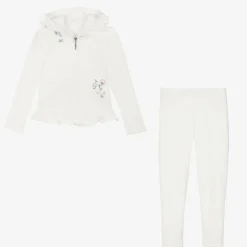 Girls Ivory Cotton Floral Leggings Set