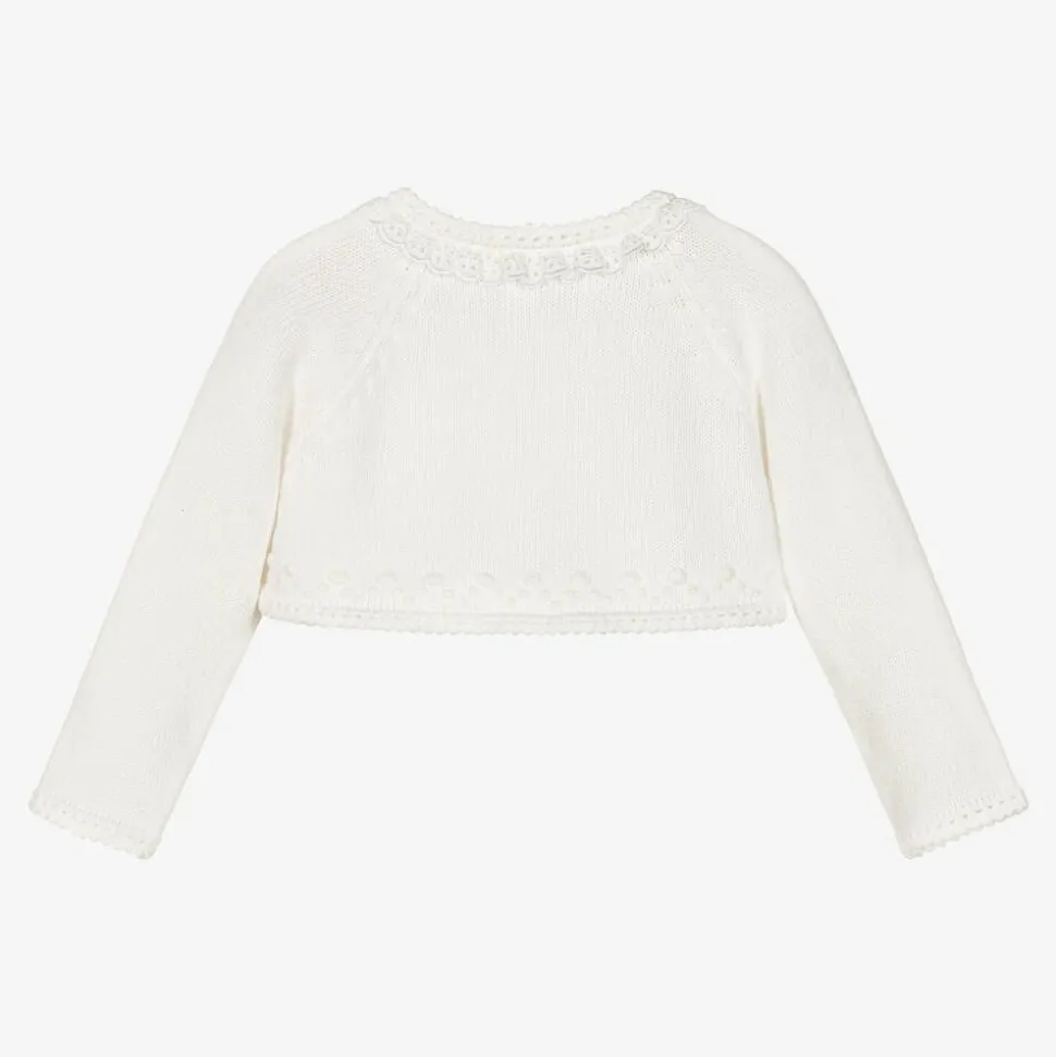 Girls Ivory Cotton Knit Bolero Cardigan