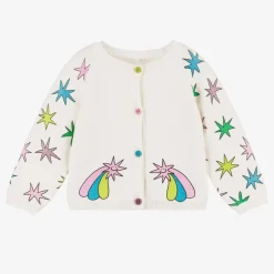 Girls Ivory Cotton Knit Star Cardigan