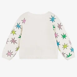 Girls Ivory Cotton Knit Star Cardigan