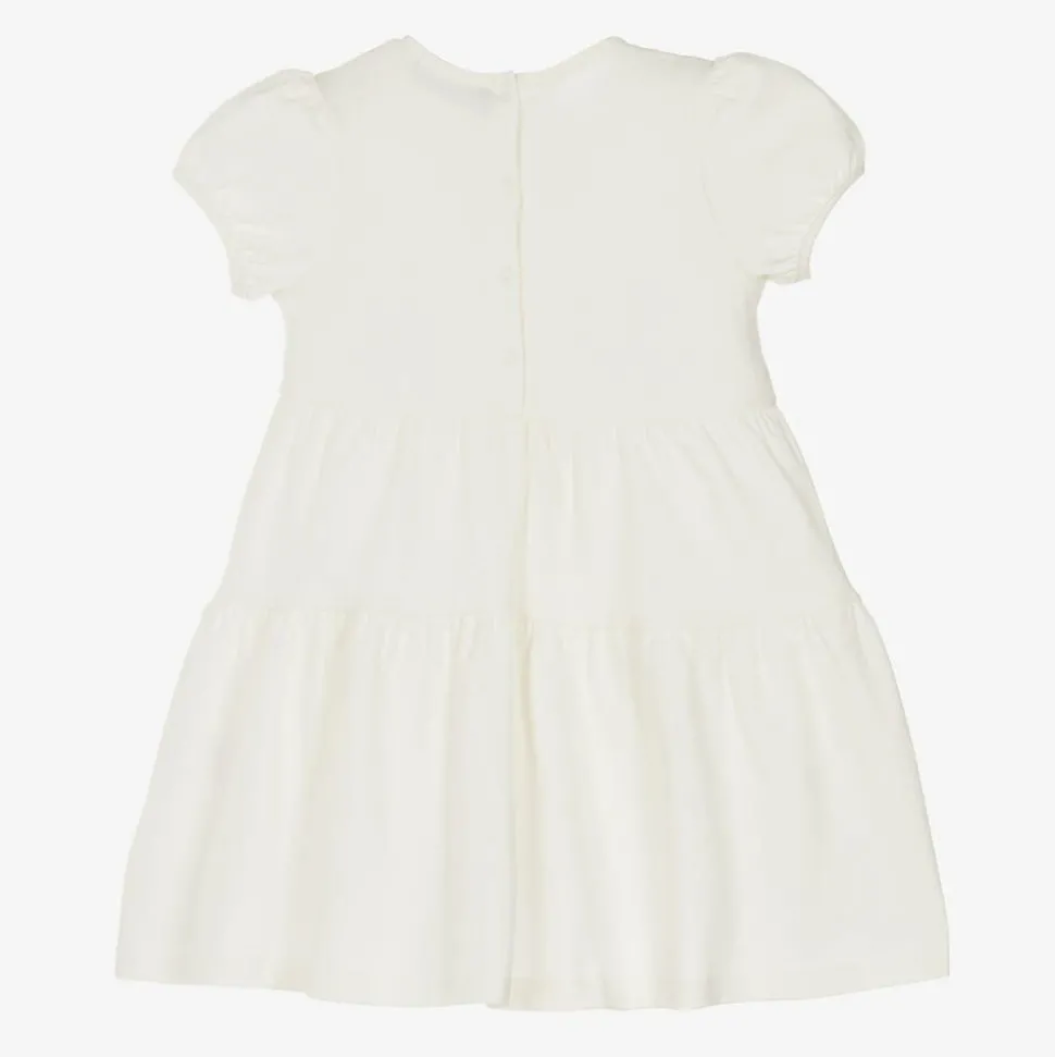 Girls Ivory Cotton Necklace Print Dress