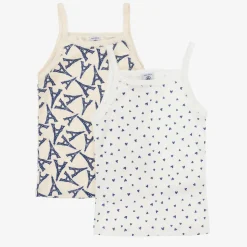 Girls Ivory Cotton Paris Vests (2 Pack)