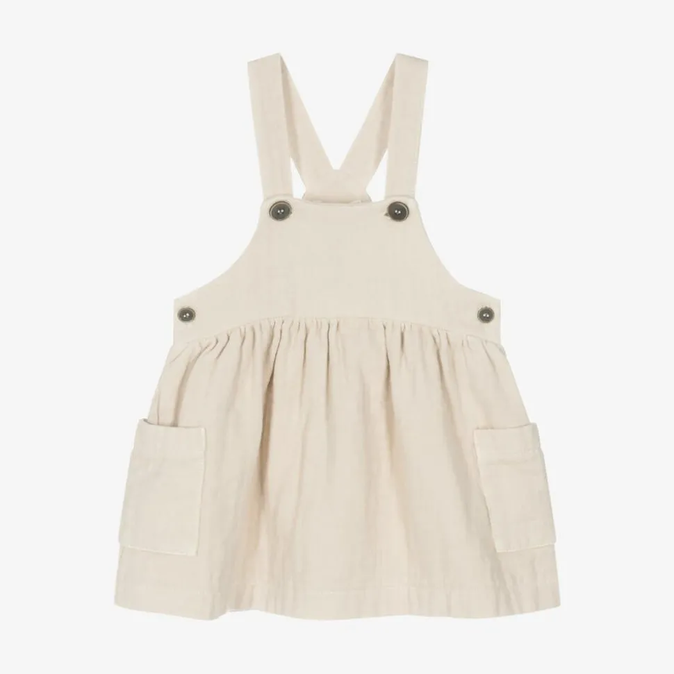 Girls Ivory Cotton Pinafore Dress