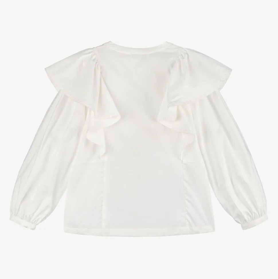 Girls Ivory Cotton Ruffle Blouse
