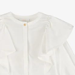 Girls Ivory Cotton Ruffle Blouse