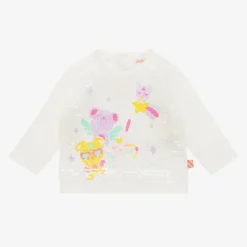 Girls Ivory Cotton Sequin Top