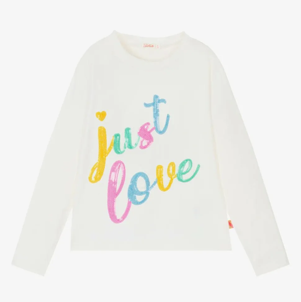 Girls Ivory Cotton Sequin Top