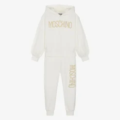Girls Ivory Cotton Stud Logo Tracksuit