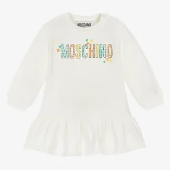 Girls Ivory Cotton Sweatshirt Dress